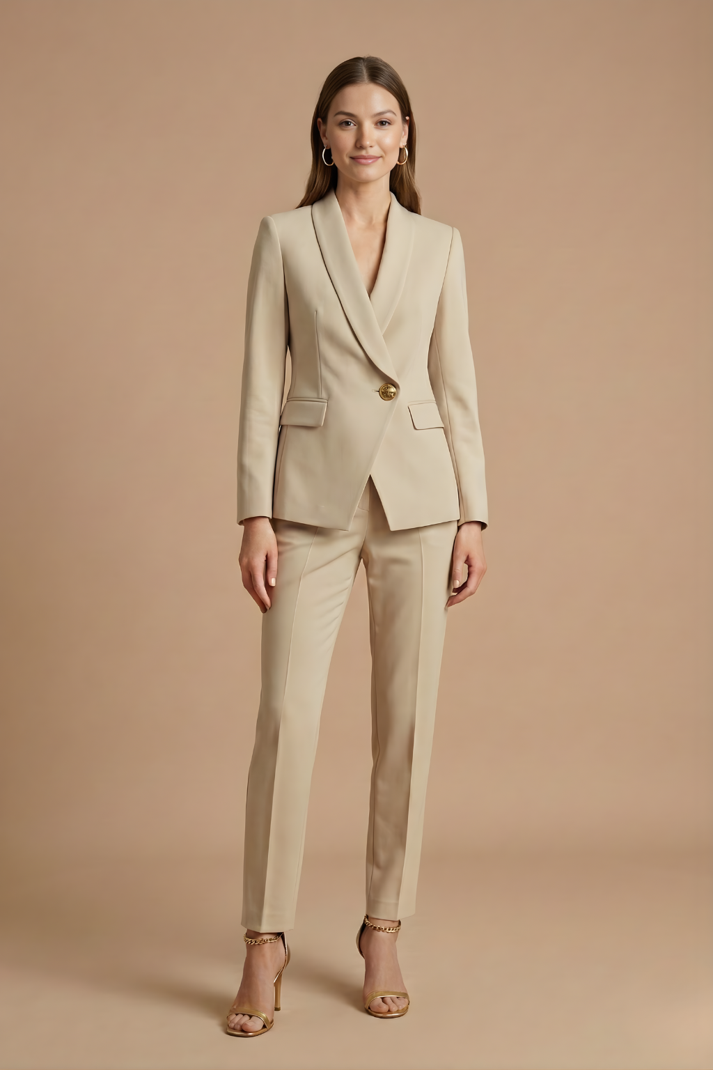 Women's Tailored Two Piece Suit Set with Fitted Blazer and Slim Straig   Rolenna
