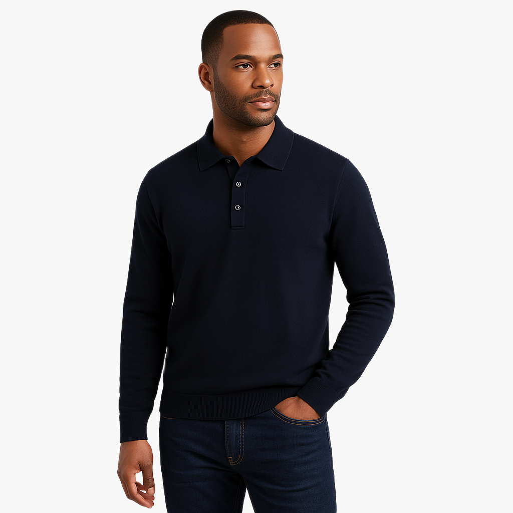 Elegant Long Sleeve Polo Shirt for Men