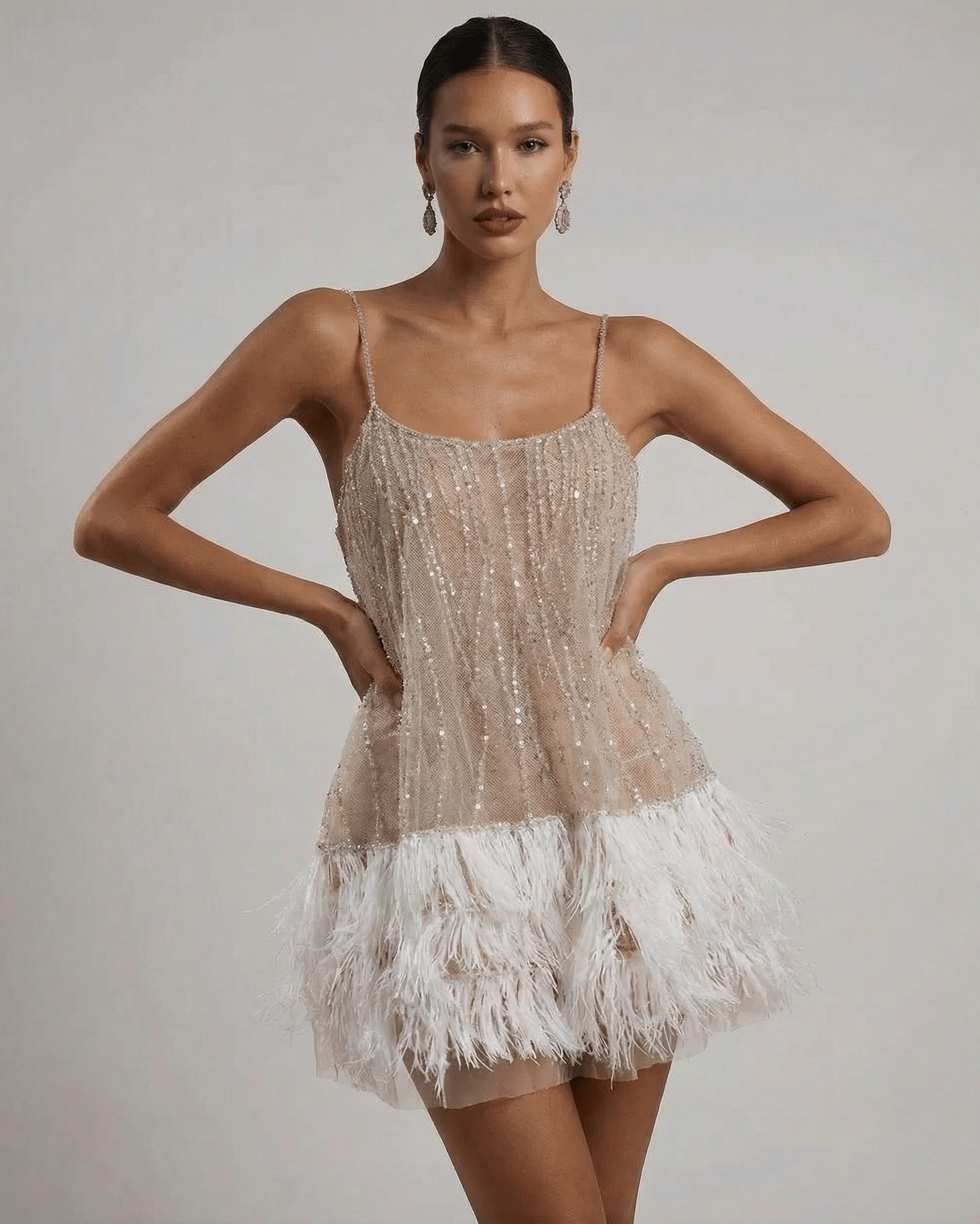 women's feather fringe sequin spaghetti strap dress This month's hottest items