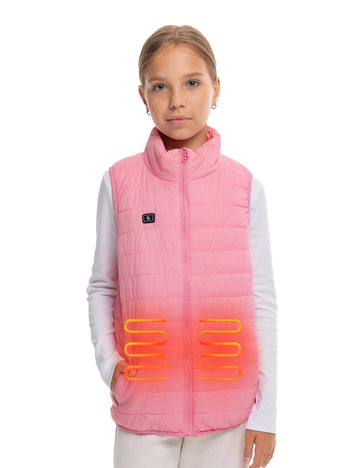 Girls Electric Heated Puffer Vest with Rechargeable Battery Pack and Zipper Pockets