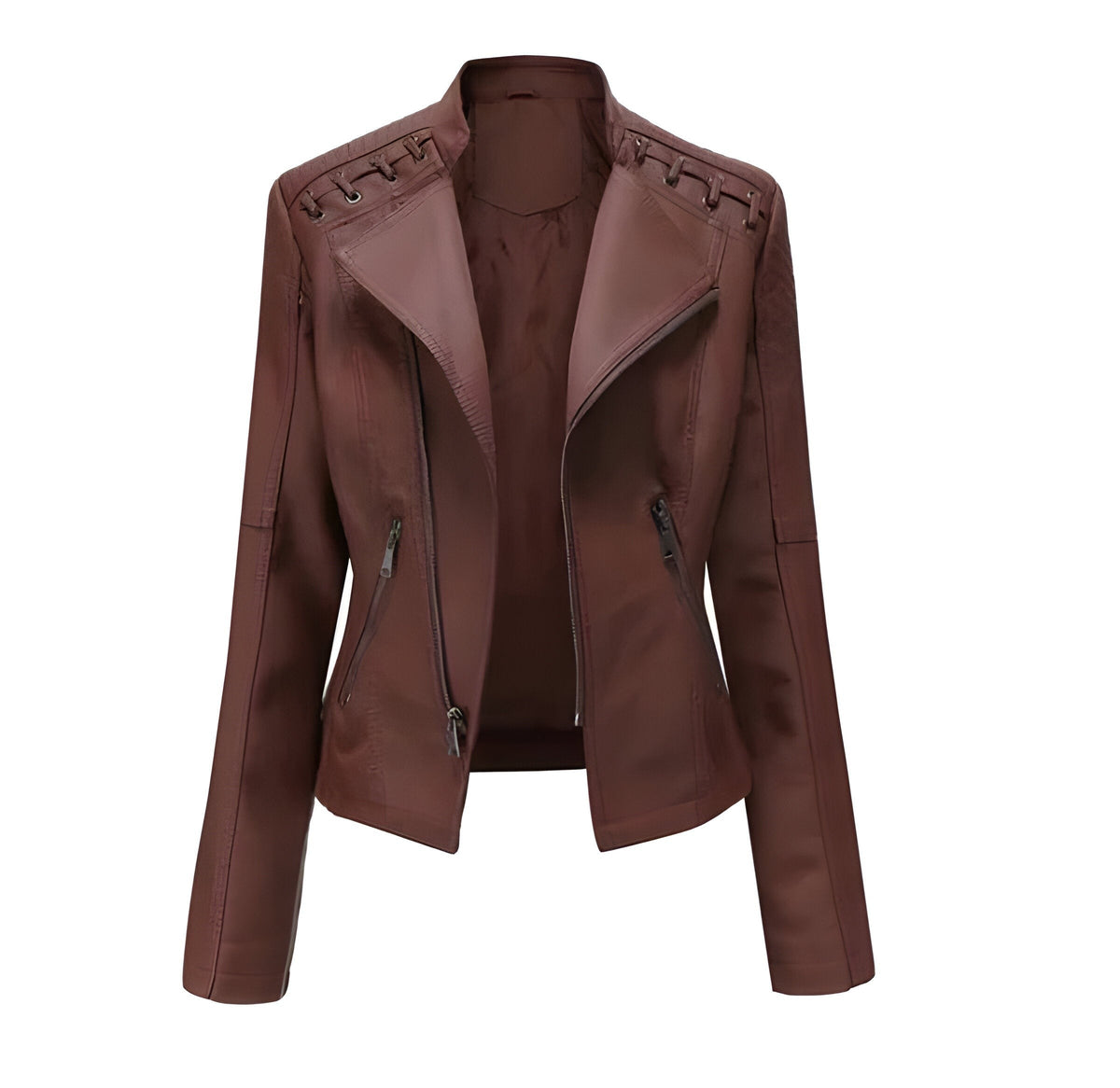 Classic Lambskin Leather Jacket for Women with Full Zip Closure and Pockets