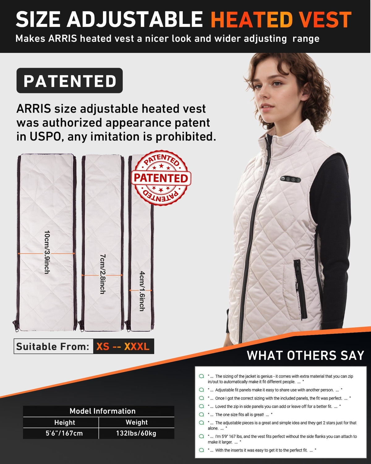 Women Electric Heated Vest with Adjustable Side Zippers and Thermal Warmth
