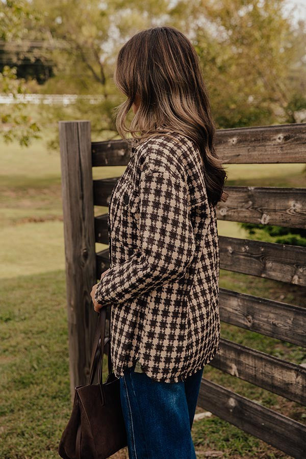 Checkered Button Front Crop Jacket with Collar and Long Sleeves