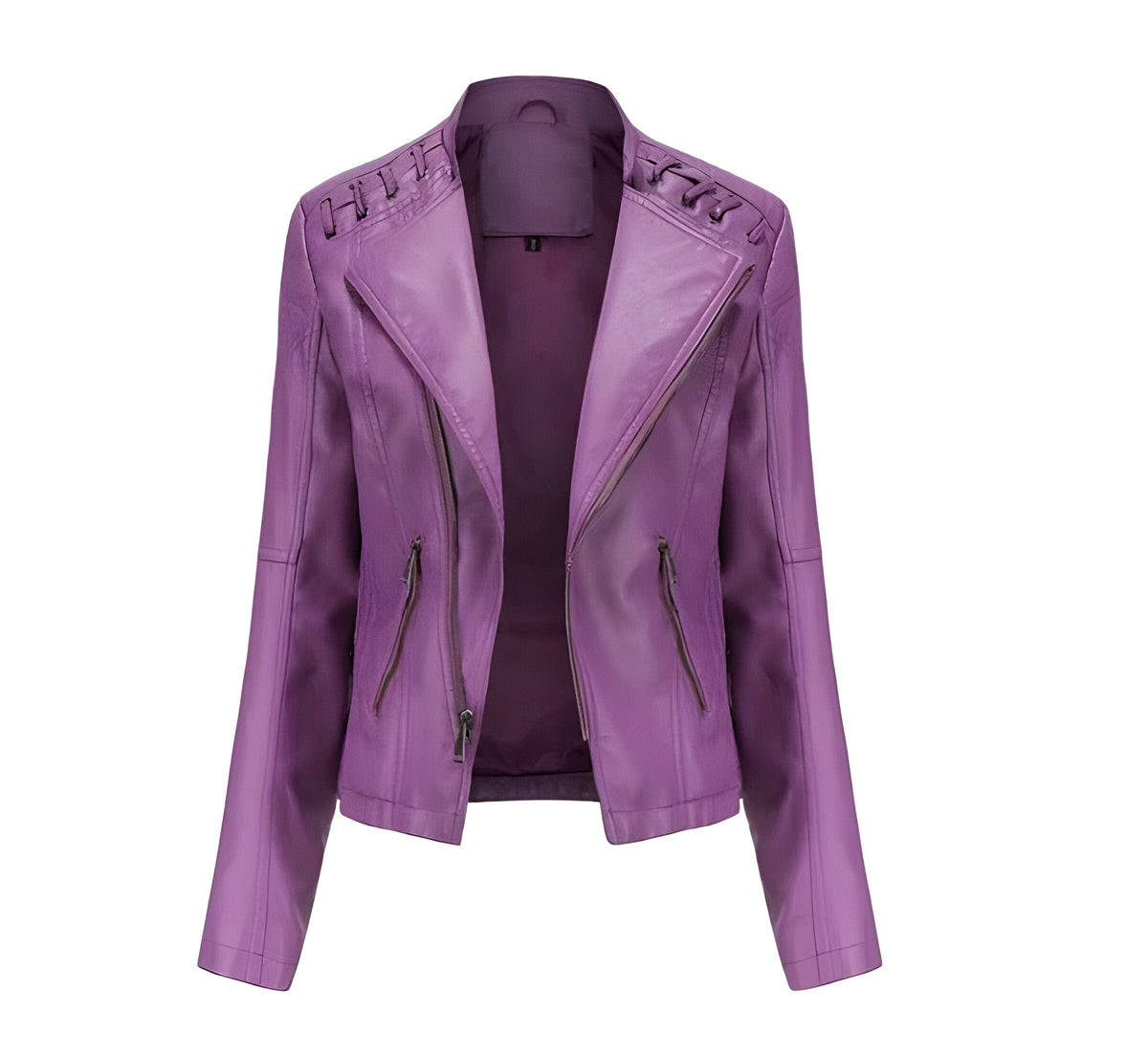 Classic Lambskin Leather Jacket for Women with Full Zip Closure and Pockets