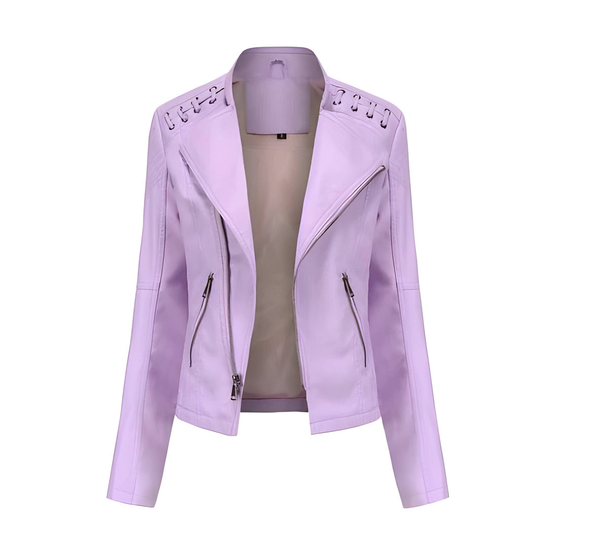 Classic Lambskin Leather Jacket for Women with Full Zip Closure and Pockets