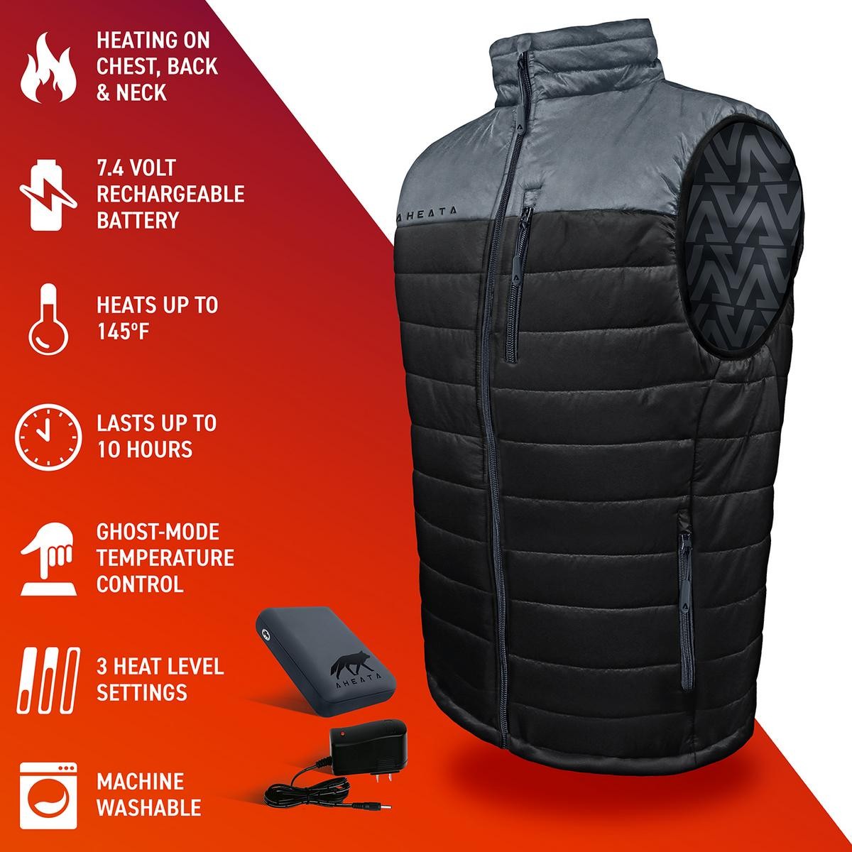 Men Electric Heated Puffer Vest with Rechargeable Battery Pack for Winter Outdoor Warmth