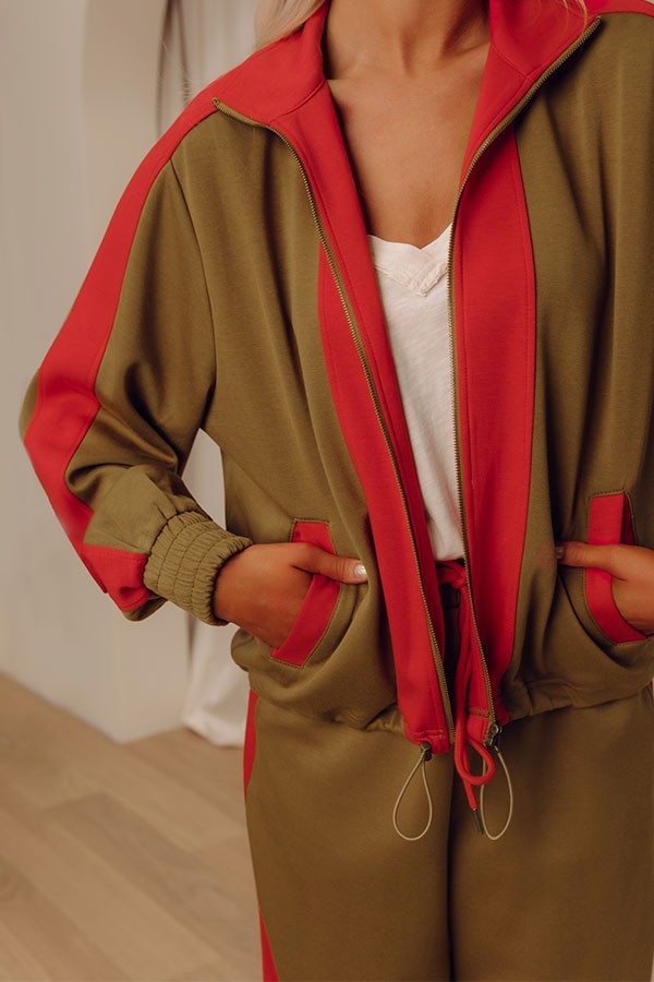 Striped Color Block Knit Zip Up Jacket with Mock Neck Collar