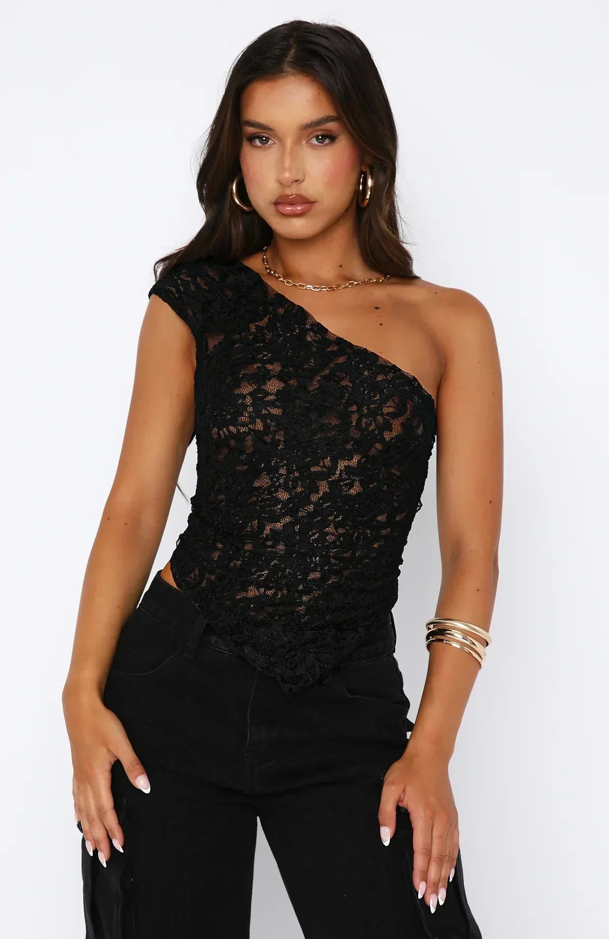 Women's Lace One Shoulder Wrap Back Top
