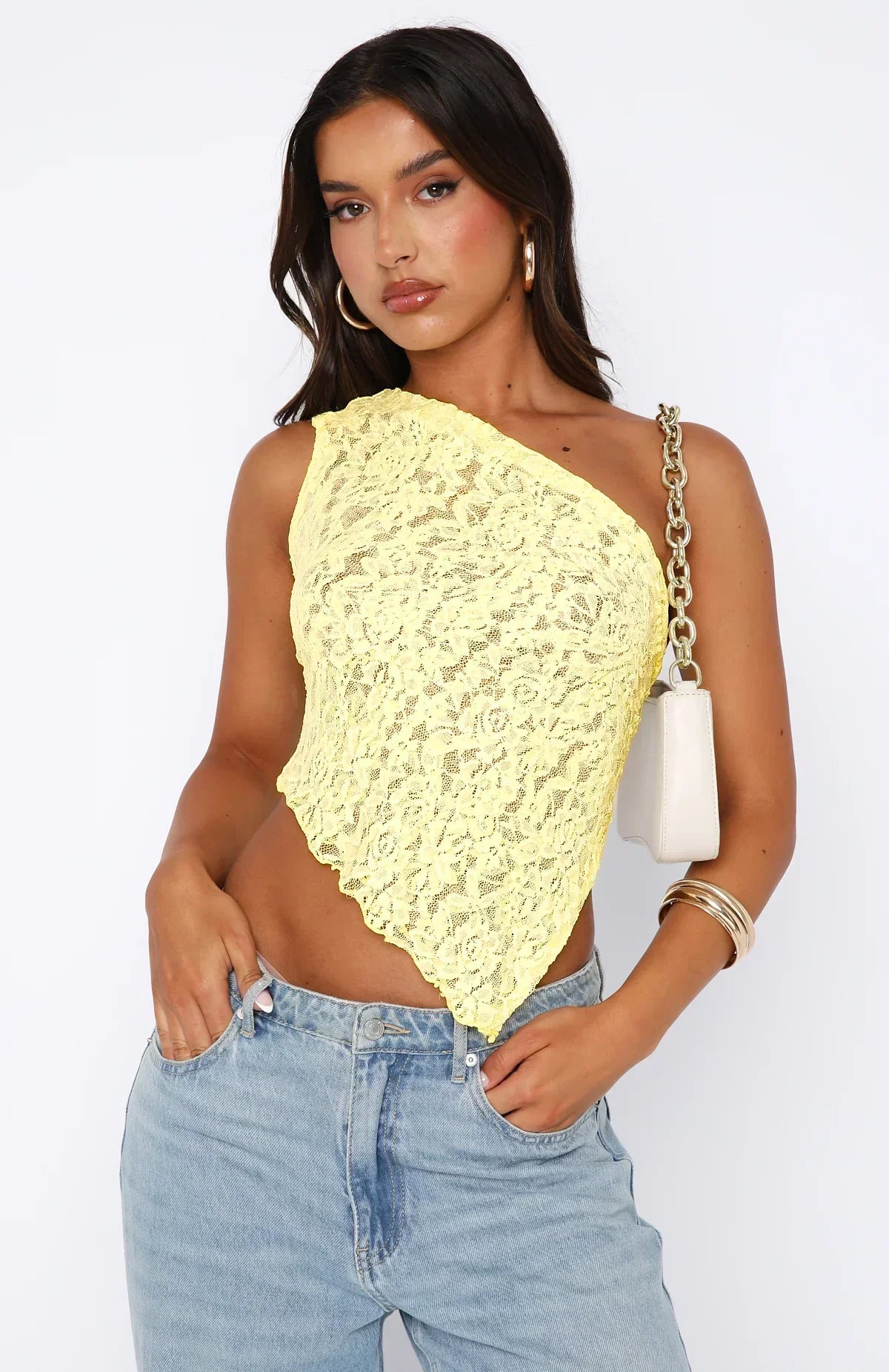 Women's Lace One Shoulder Wrap Back Top