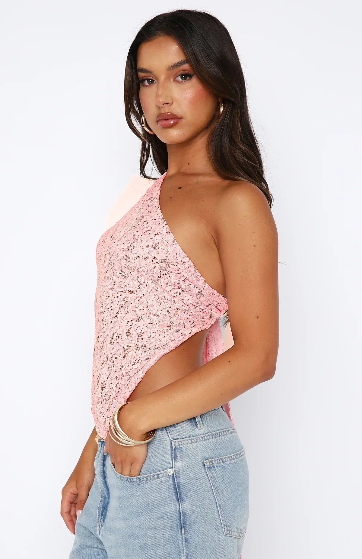 Women's Lace One Shoulder Wrap Back Top