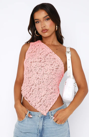 Women's Lace One Shoulder Wrap Back Top