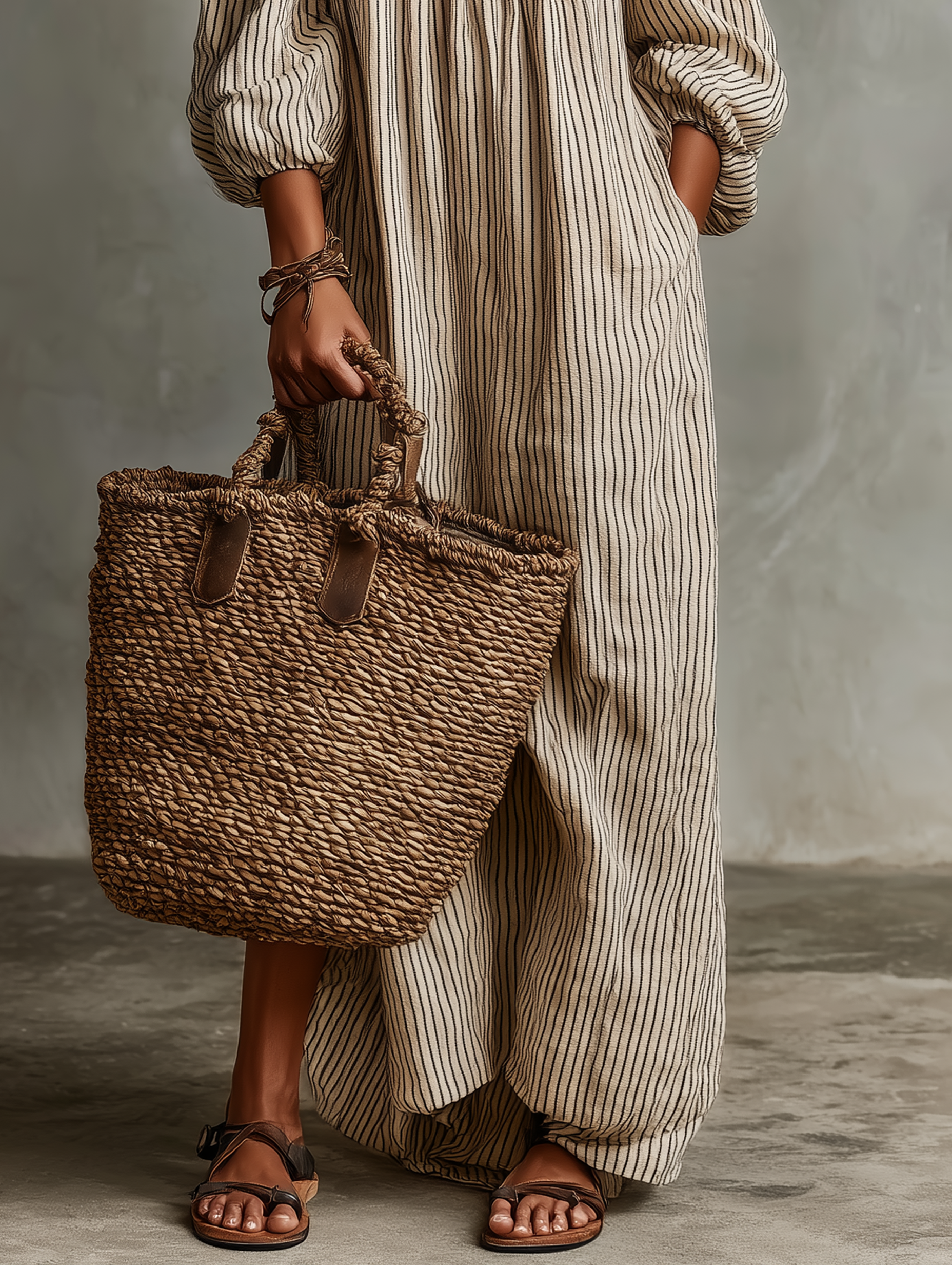 Women's Linen Striped Maxi Dress Off-Shoulder