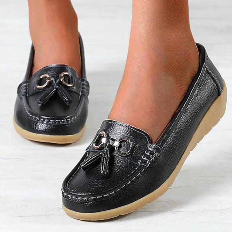 Women Casual Leather Driving Loafers with Flexible Cushioned Sole for Daily Comfort