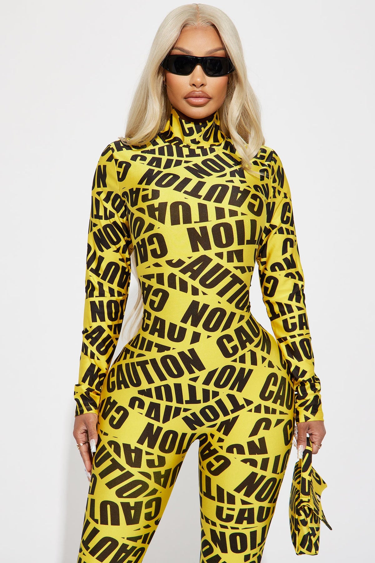 Caution Tape Costume Set with Cropped Top and Neck Accessory, High Waisted Shorts