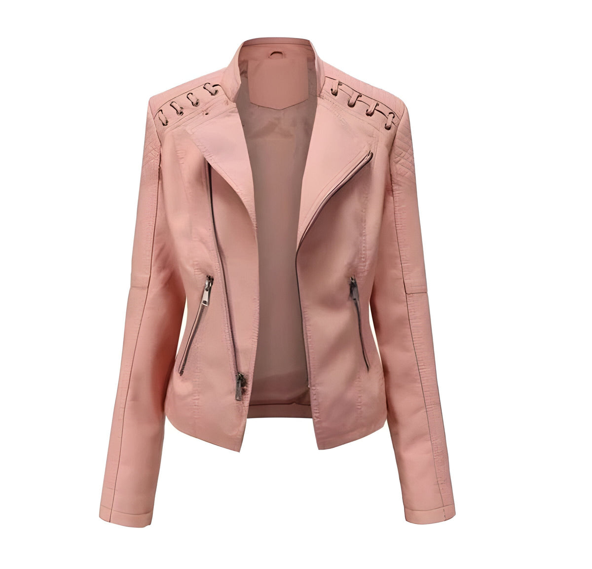 Classic Lambskin Leather Jacket for Women with Full Zip Closure and Pockets
