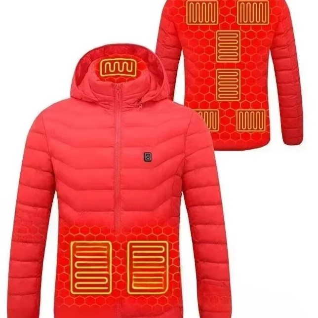 Men Heated Puffer Jacket with Power Bank Connection and Adjustable Heat Zones