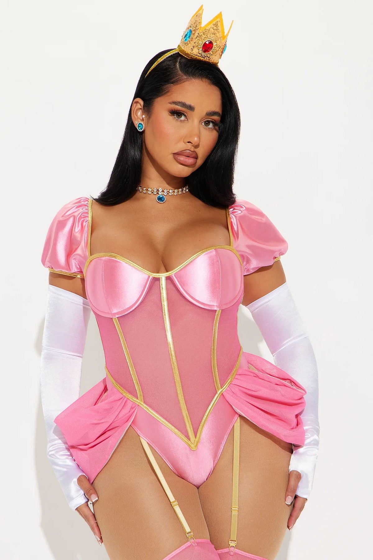 Pink Character Costume Set with Bodysuit, Leggings and Gloves, Six Pieces