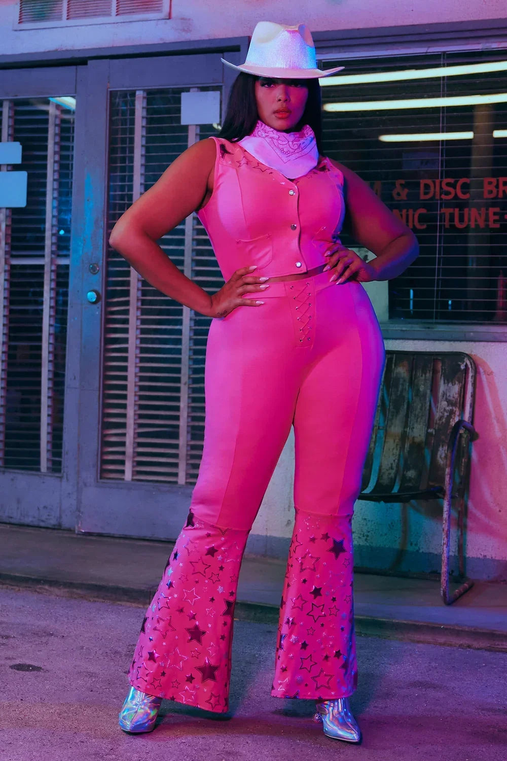 Pink Western Costume Set with Vest and Pants, Neck Scarf Included