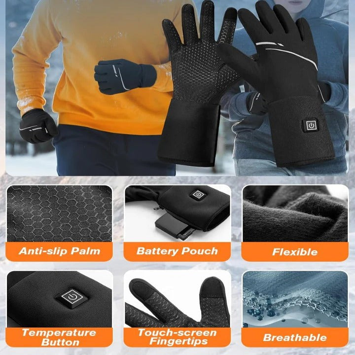 Electric Heated Glove Liners with Rechargeable Battery Packs and Touchscreen Fingertips