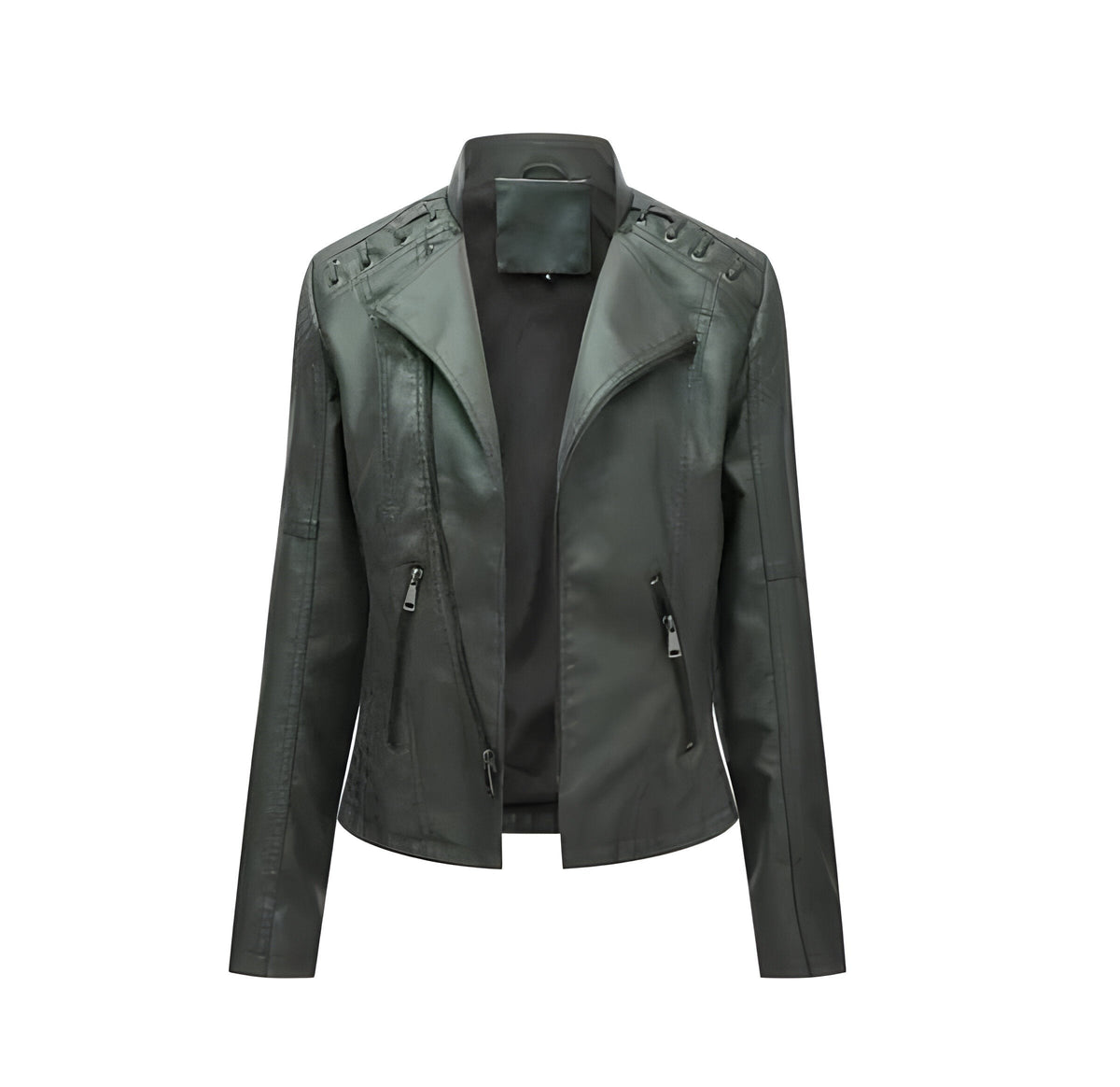 Classic Lambskin Leather Jacket for Women with Full Zip Closure and Pockets