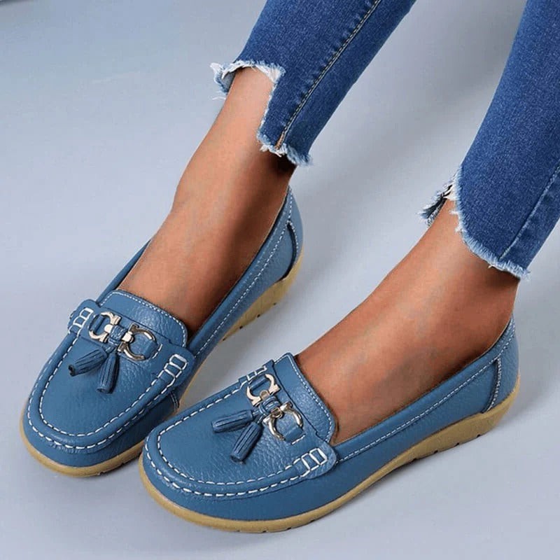 Women Casual Leather Driving Loafers with Flexible Cushioned Sole for Daily Comfort