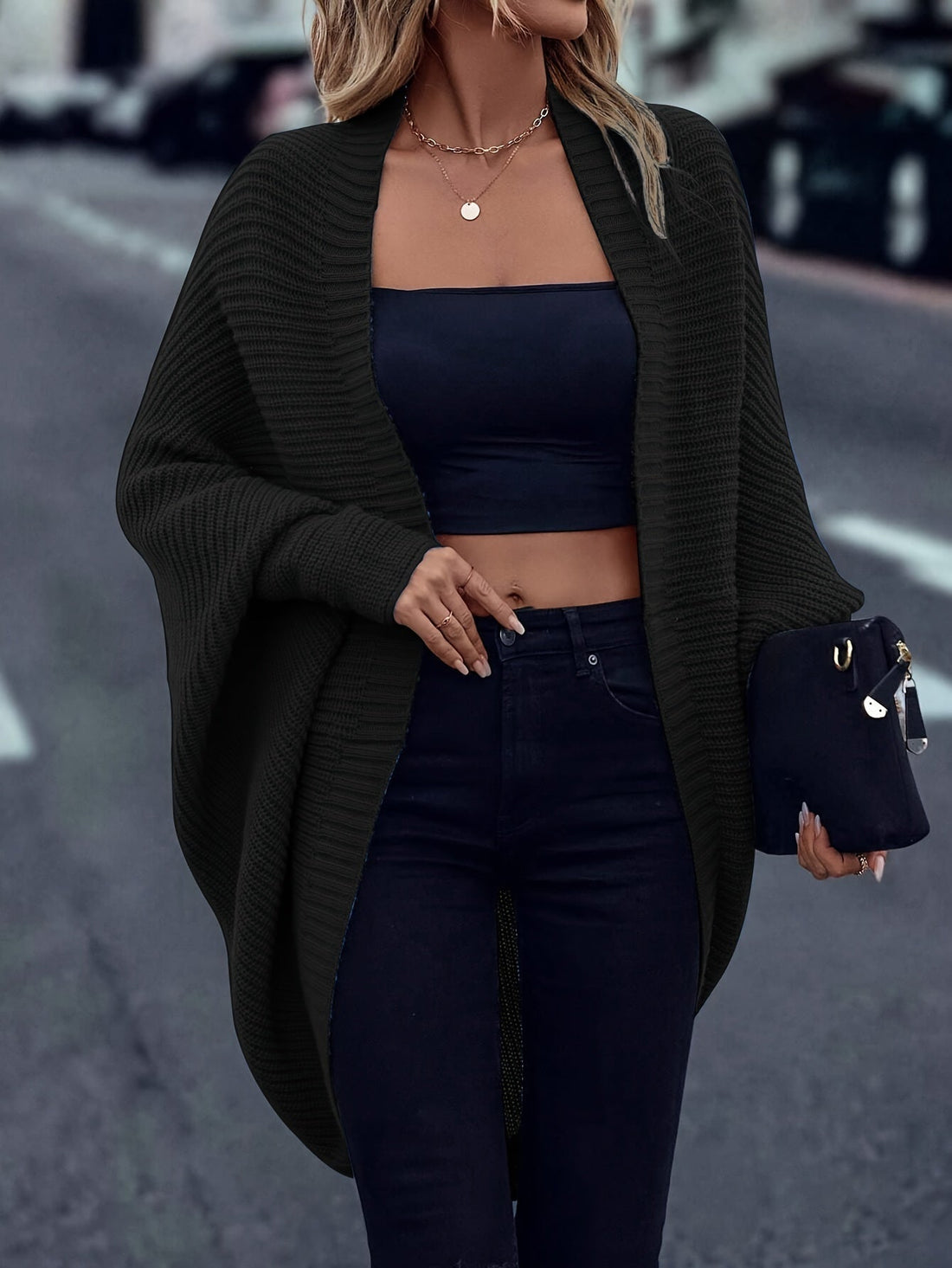 Open Front Longline Cardigan with Relaxed Sleeves for Layering