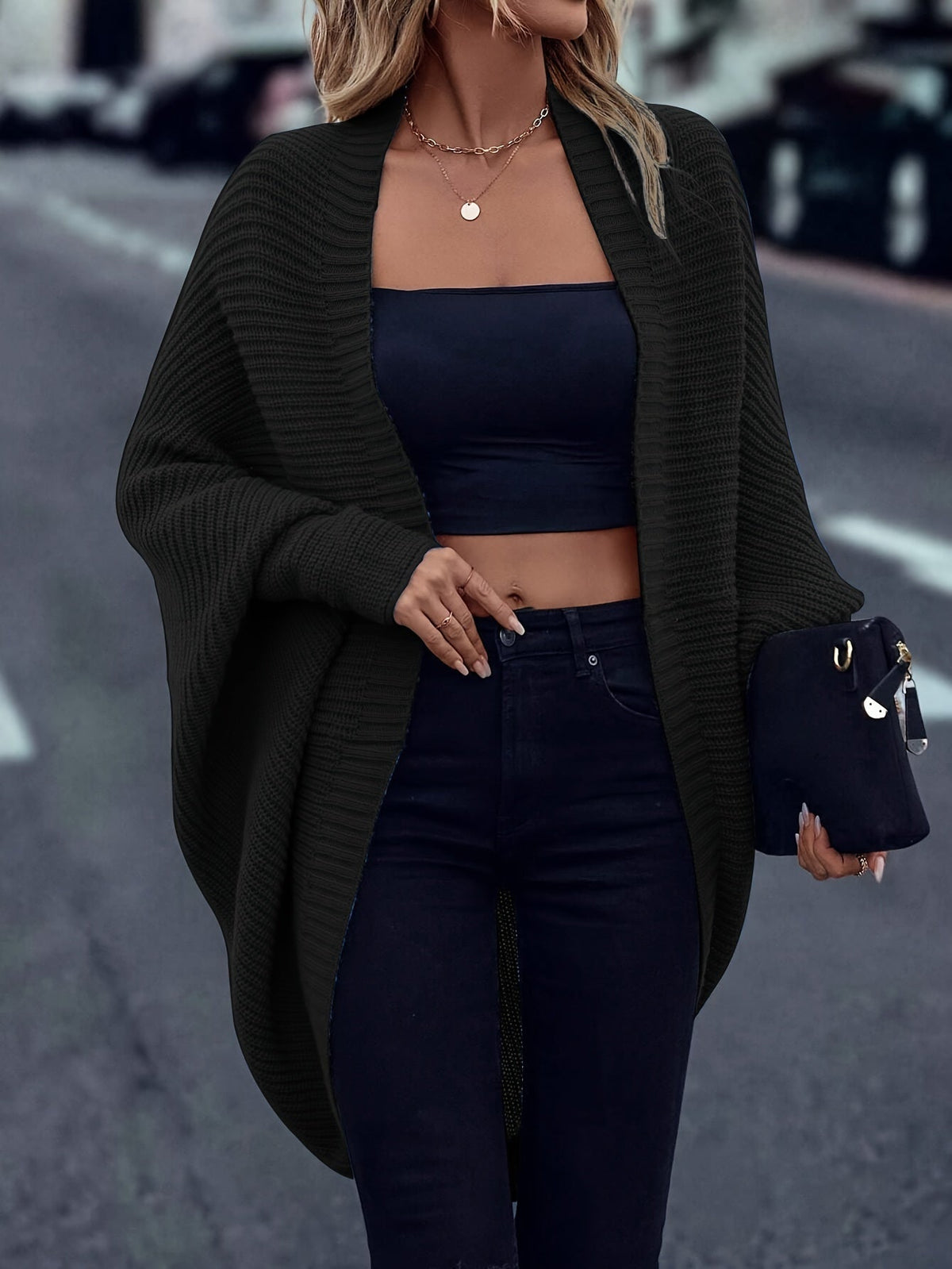 Open Front Longline Cardigan with Relaxed Sleeves for Layering
