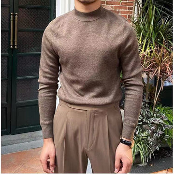 Slim Fit Mock Neck Sweater with Breathable Knit and Structured Shoulders