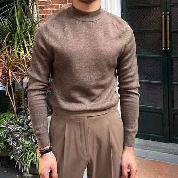Mock Neck Sweater with Structured Shoulders and Breathable Knit