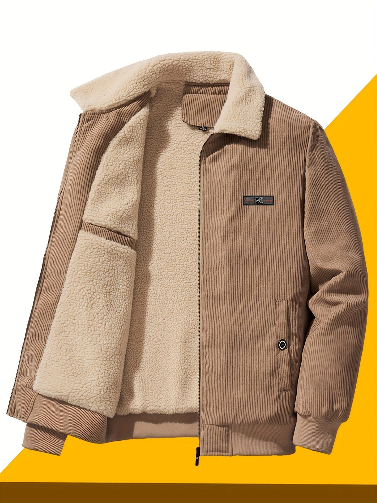 Insulated Winter Jacket with Stand Collar and Plush Lining, Relaxed Fit