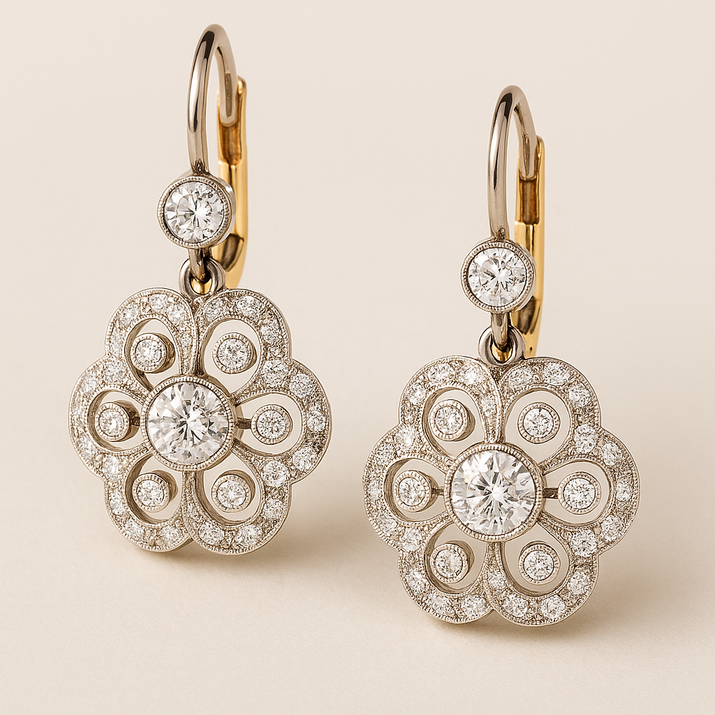 Women's Crystal Mandala Drop Earrings - Leverback Closure