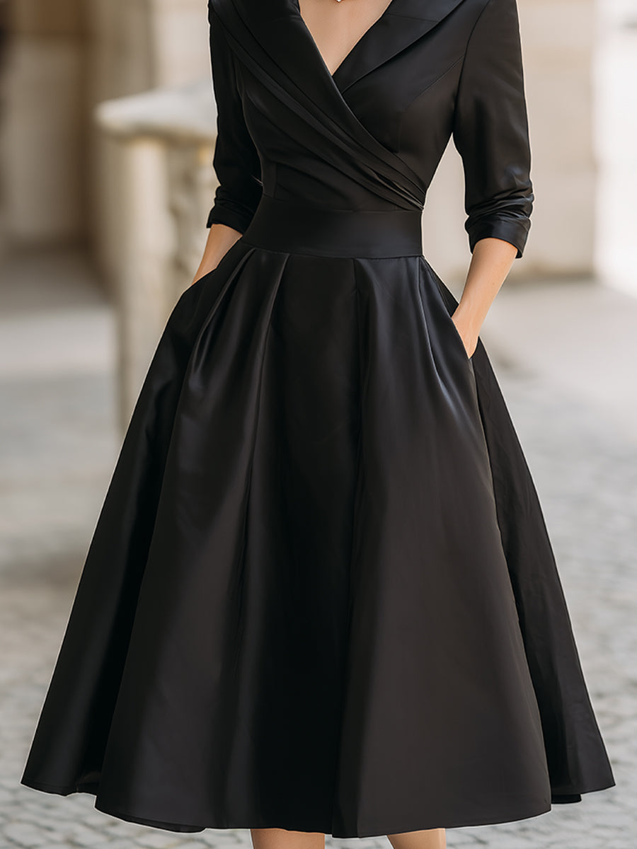 Tailored Evening Dress with V-Neck and Structured Silhouette for Events