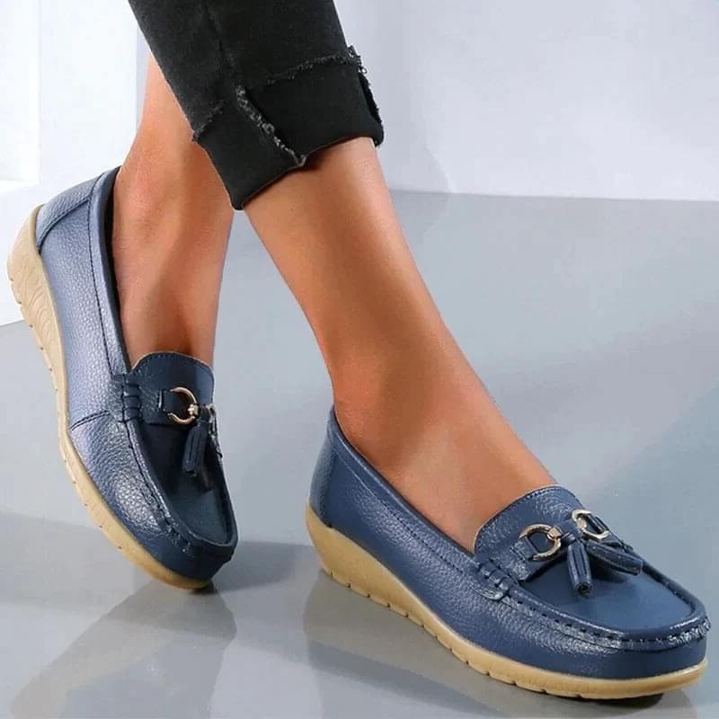 Women Casual Leather Driving Loafers with Flexible Cushioned Sole for Daily Comfort