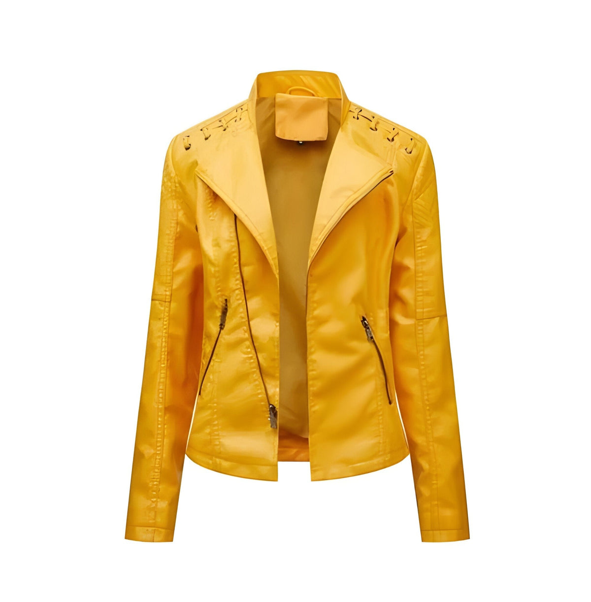 Classic Lambskin Leather Jacket for Women with Full Zip Closure and Pockets