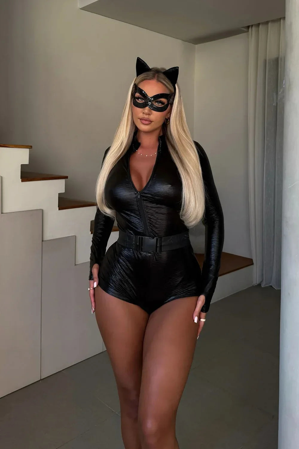 Cat Costume Set Four Piece with Stretch Knit Bodysuit and Coordinated Accessories