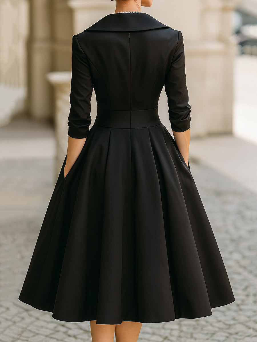 Tailored Evening Dress with V-Neck and Structured Silhouette for Events
