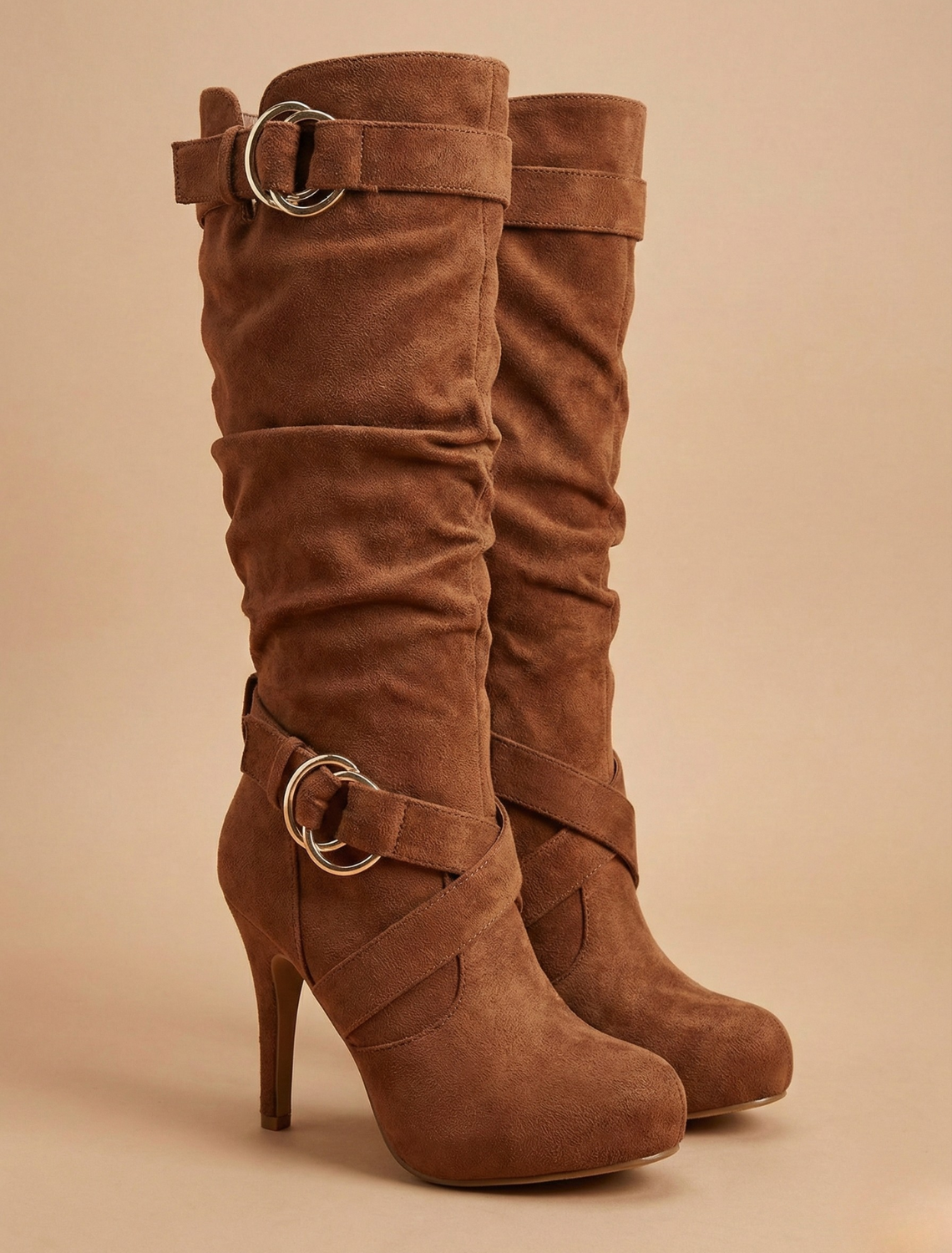 Damen-Lässige kniehohe Stiletto-Stiefel mit dekorativer Schnalle
