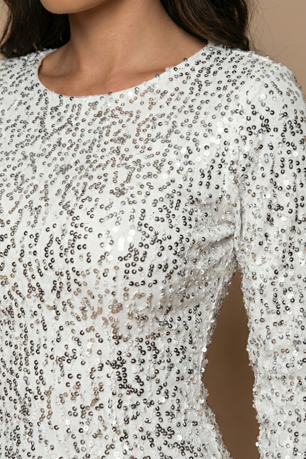 Women’s Mini Party Dress with Long Sleeves Open Back and Sequin Detail Glamorous Evening Style