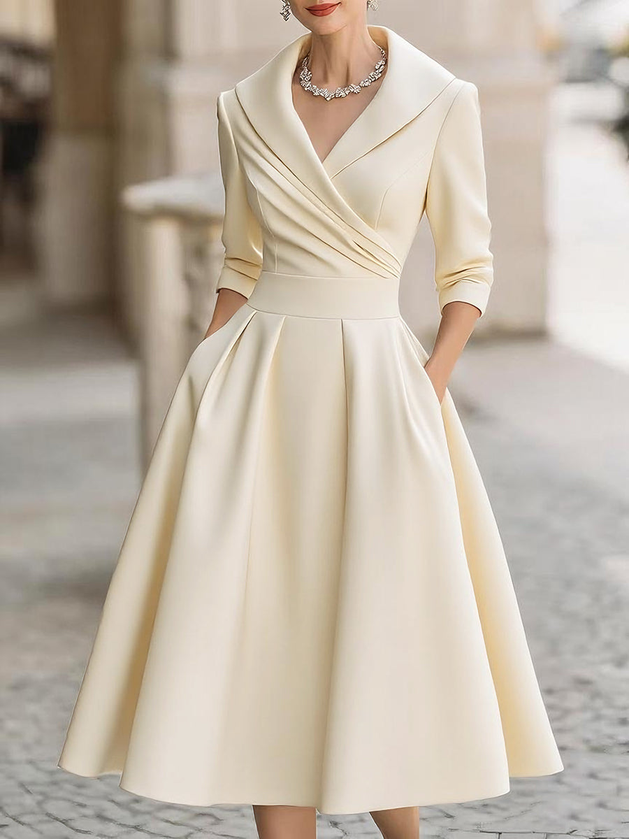 Tailored Evening Dress with V-Neck and Structured Silhouette for Events