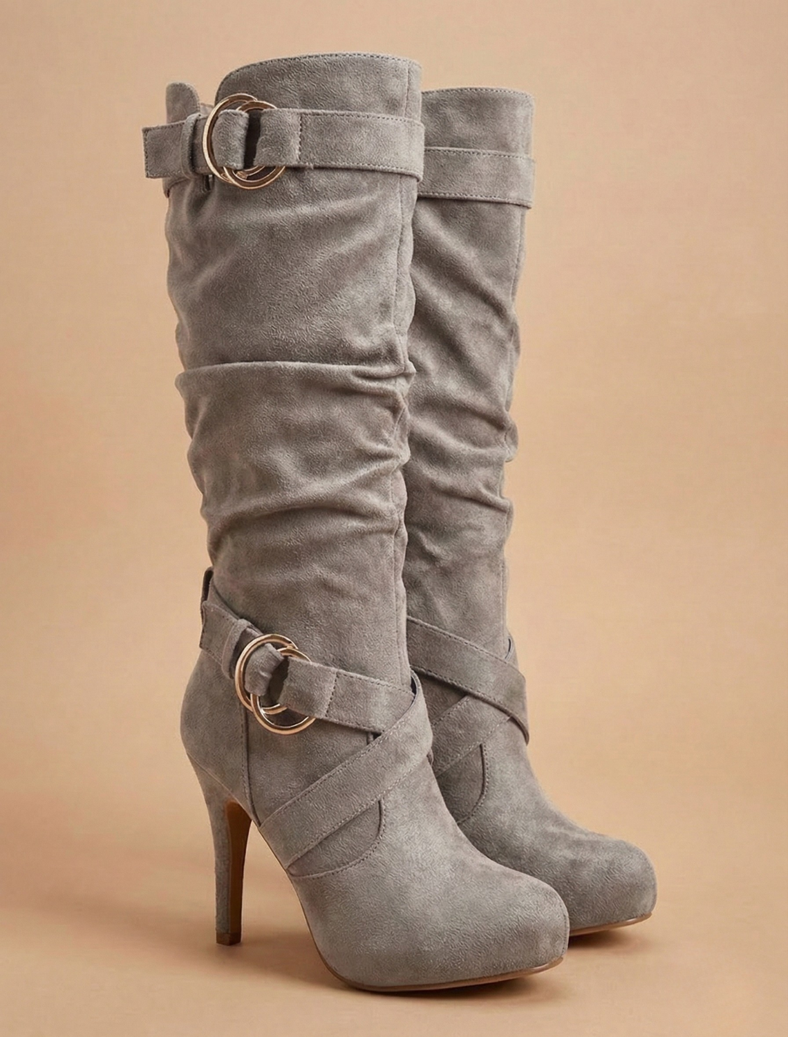 Damen-Lässige kniehohe Stiletto-Stiefel mit dekorativer Schnalle