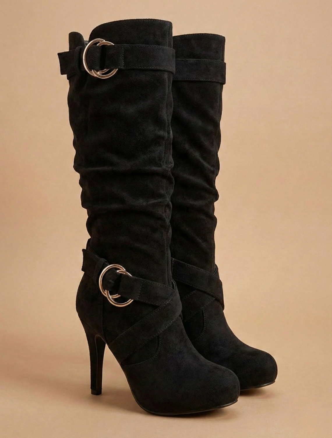 Damen-Lässige kniehohe Stiletto-Stiefel mit dekorativer Schnalle