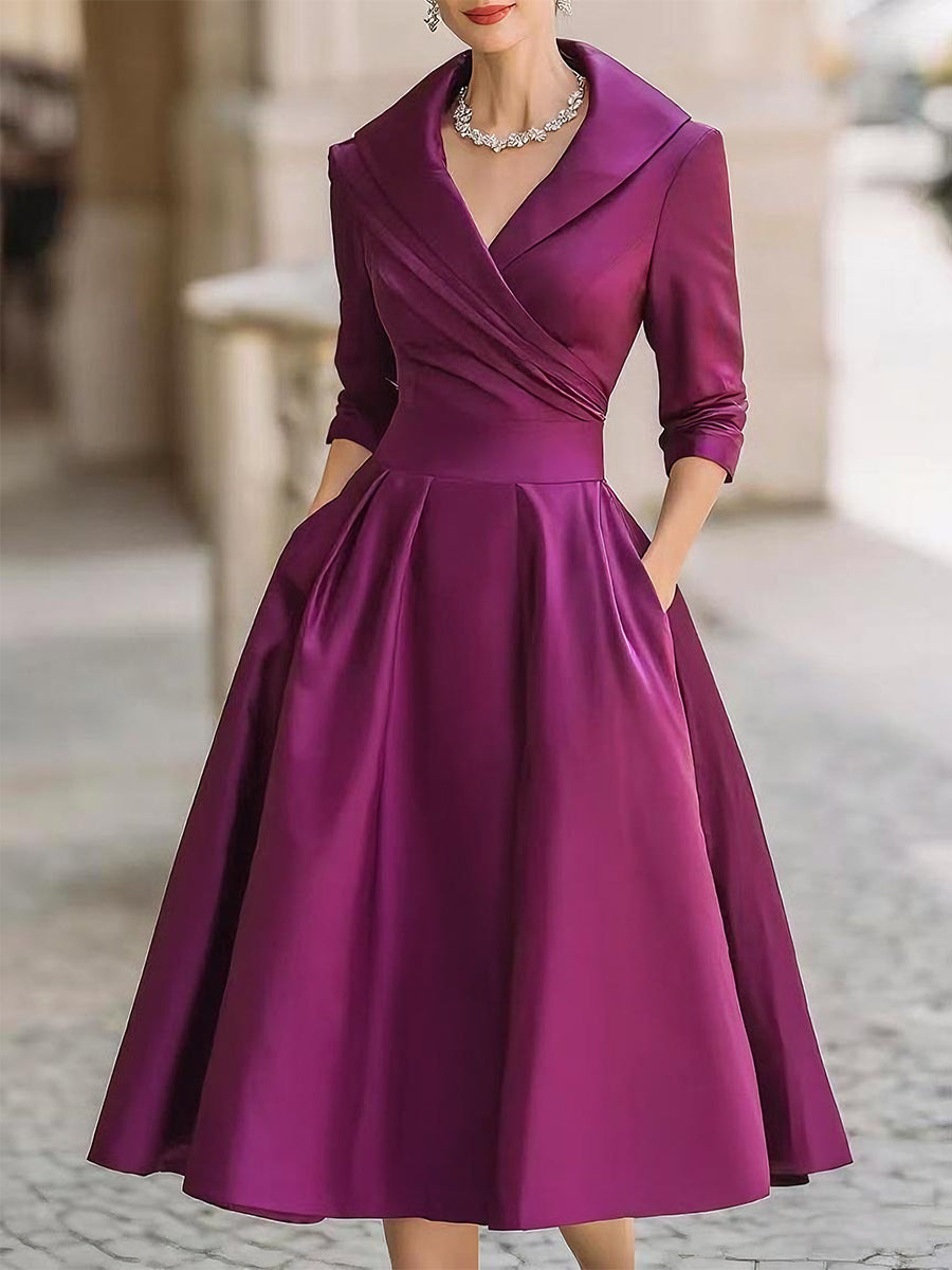 Tailored Evening Dress with V-Neck and Structured Silhouette for Events
