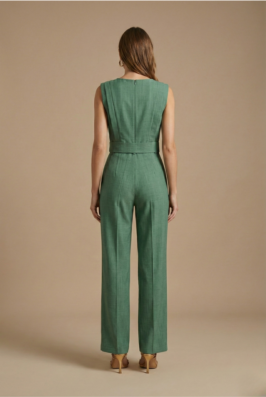 Damen Zweiteiler – grünes ärmelloses Tanktop und gerade geschnittene Hose