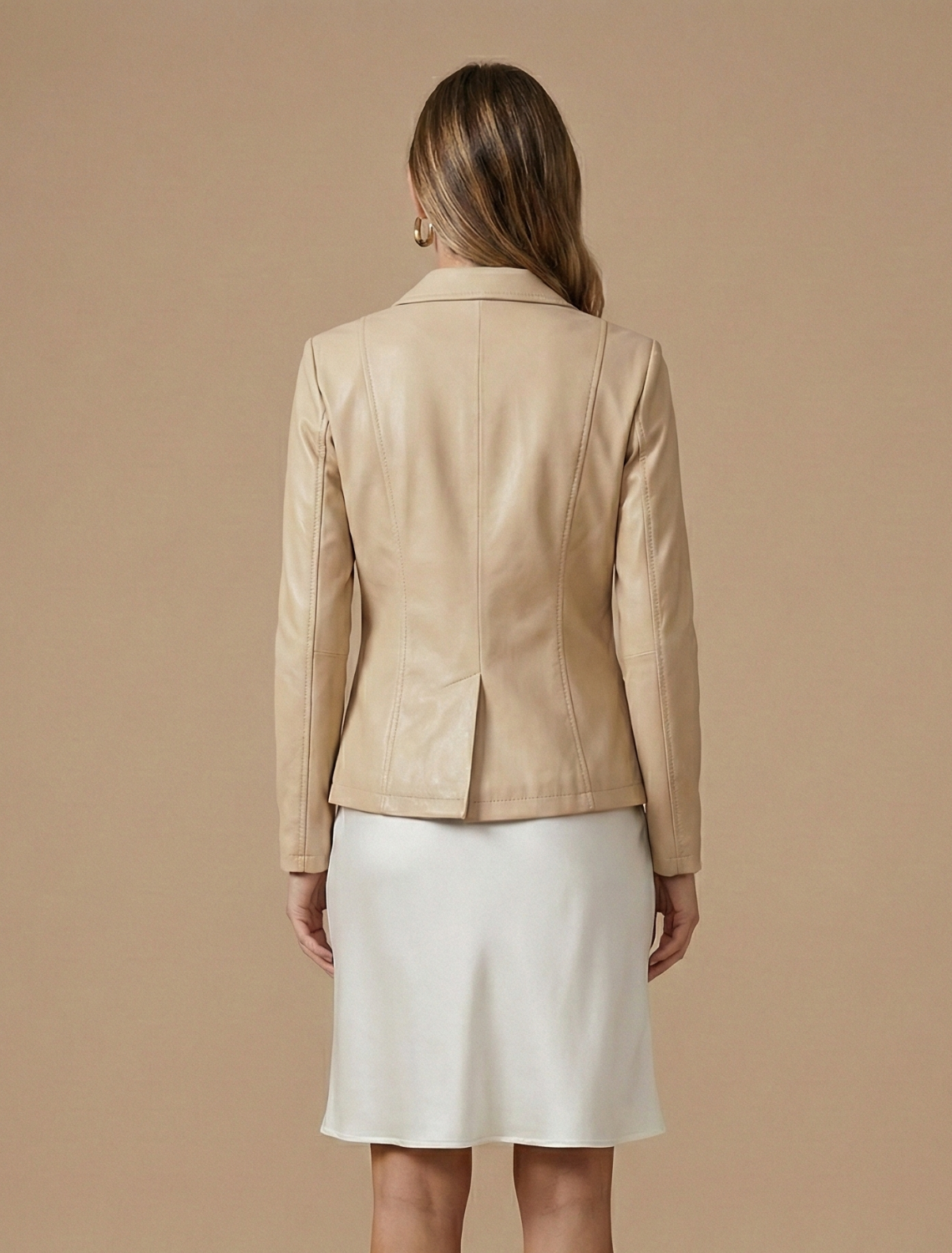 Women’s Tailored One-Button Blazer Jacket with Notched Lapel and Front Pockets - Faux Leather