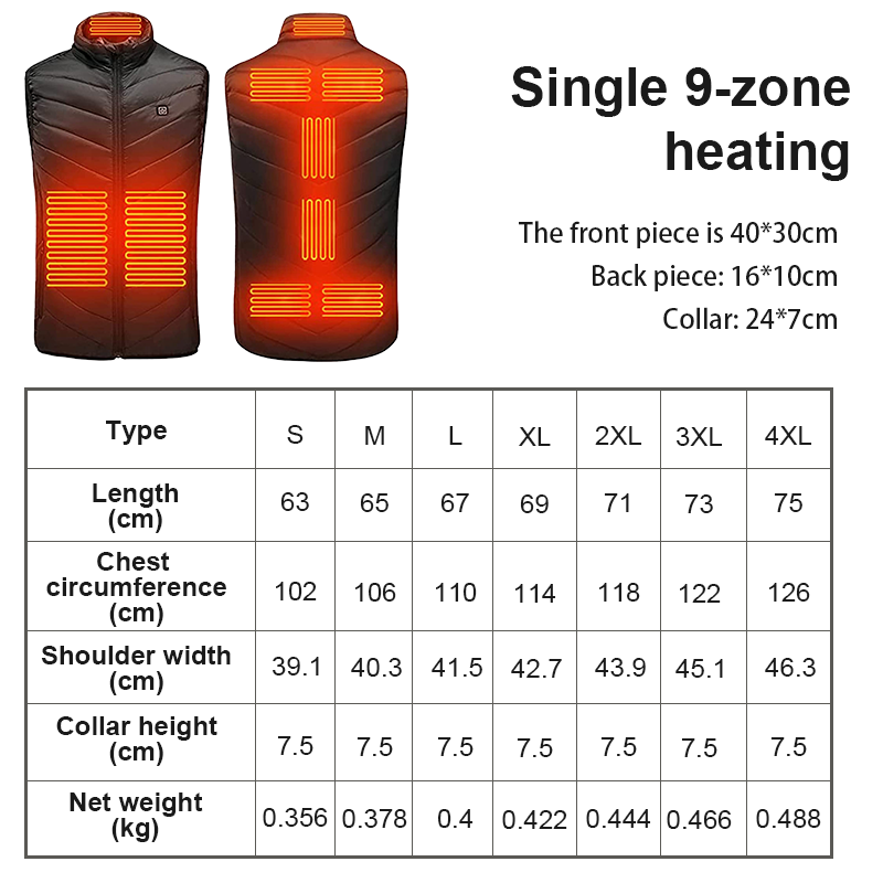 Heated Vest with Four Carbon Fiber Zones and Power Bank, 8-Hour Runtime