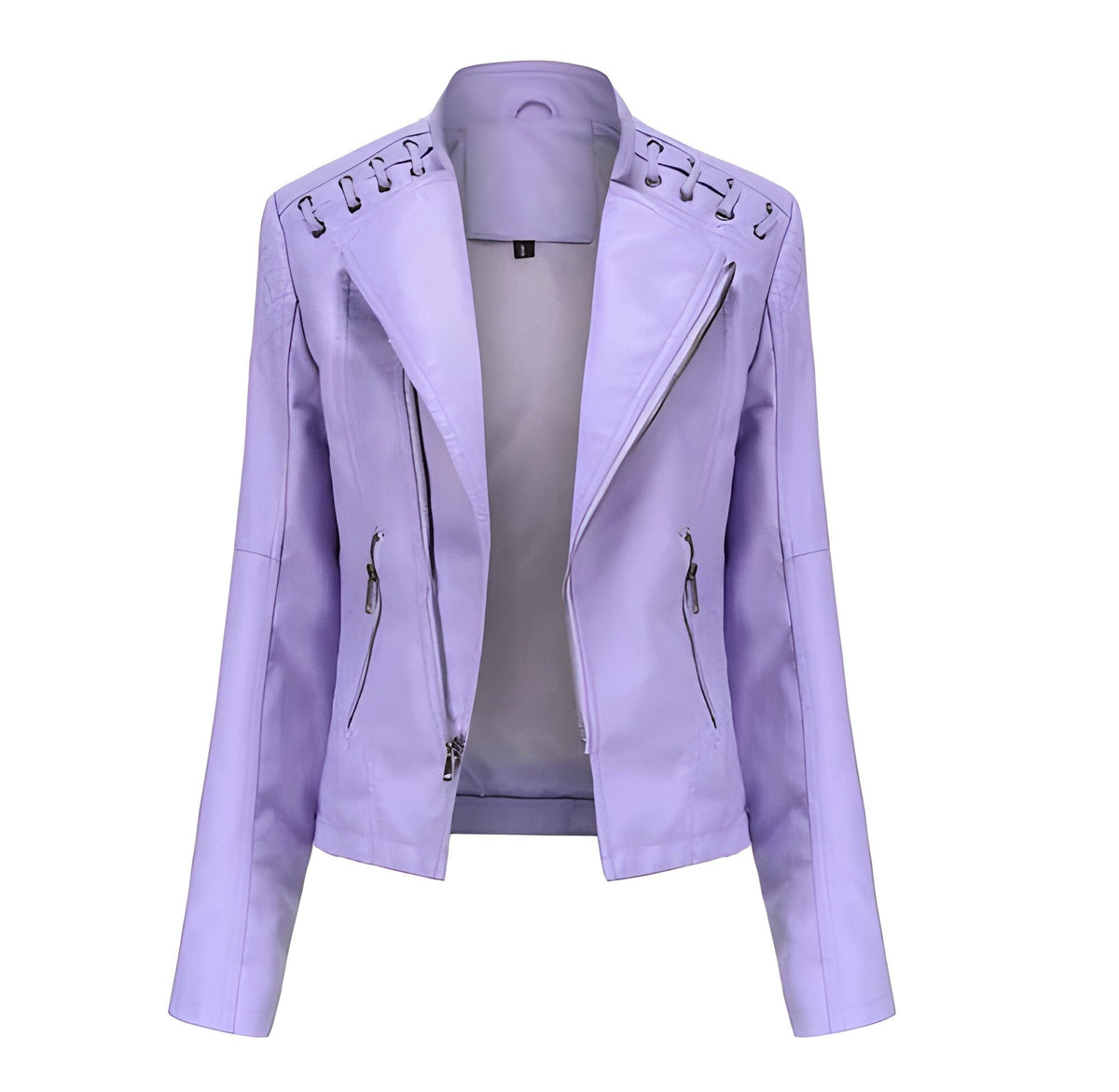 Classic Lambskin Leather Jacket for Women with Full Zip Closure and Pockets