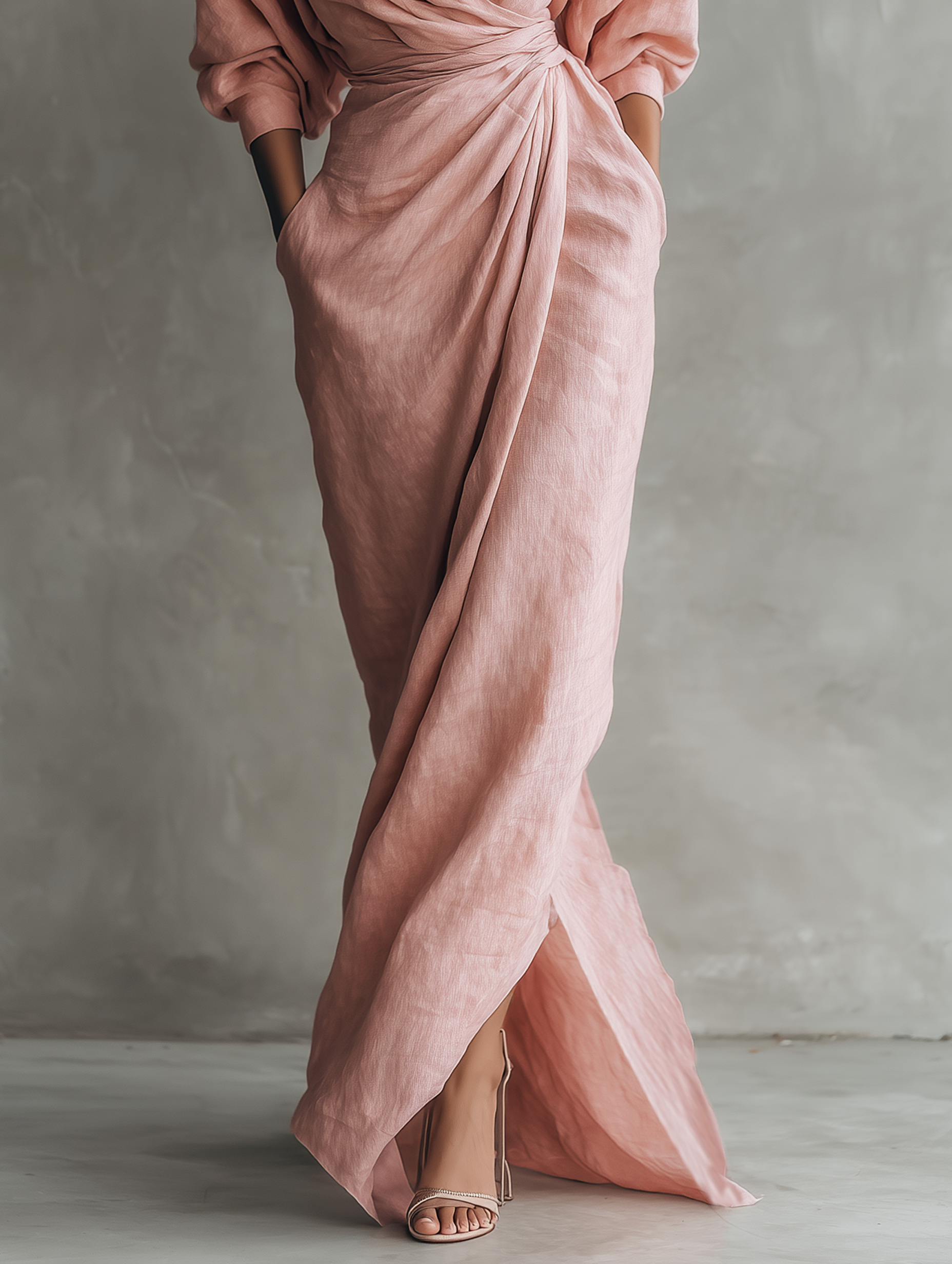Women's Linen Blend Maxi Dress V-Neck