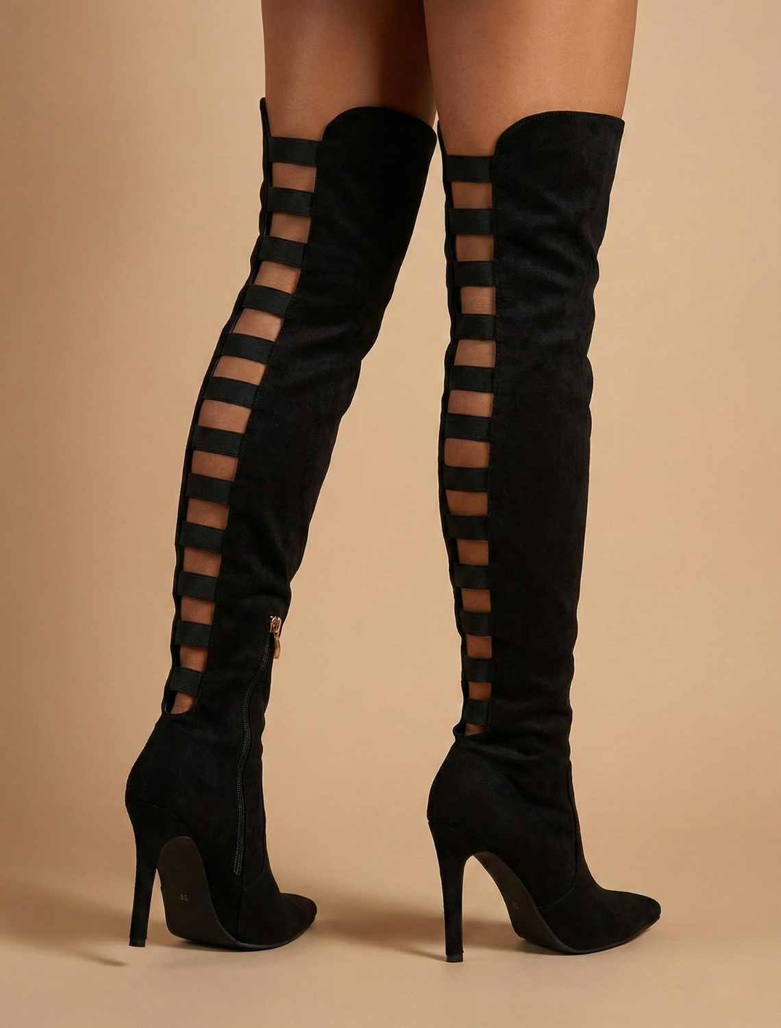 Women’s Over the Knee Boots with High Heel and Side Strap Cutout Design