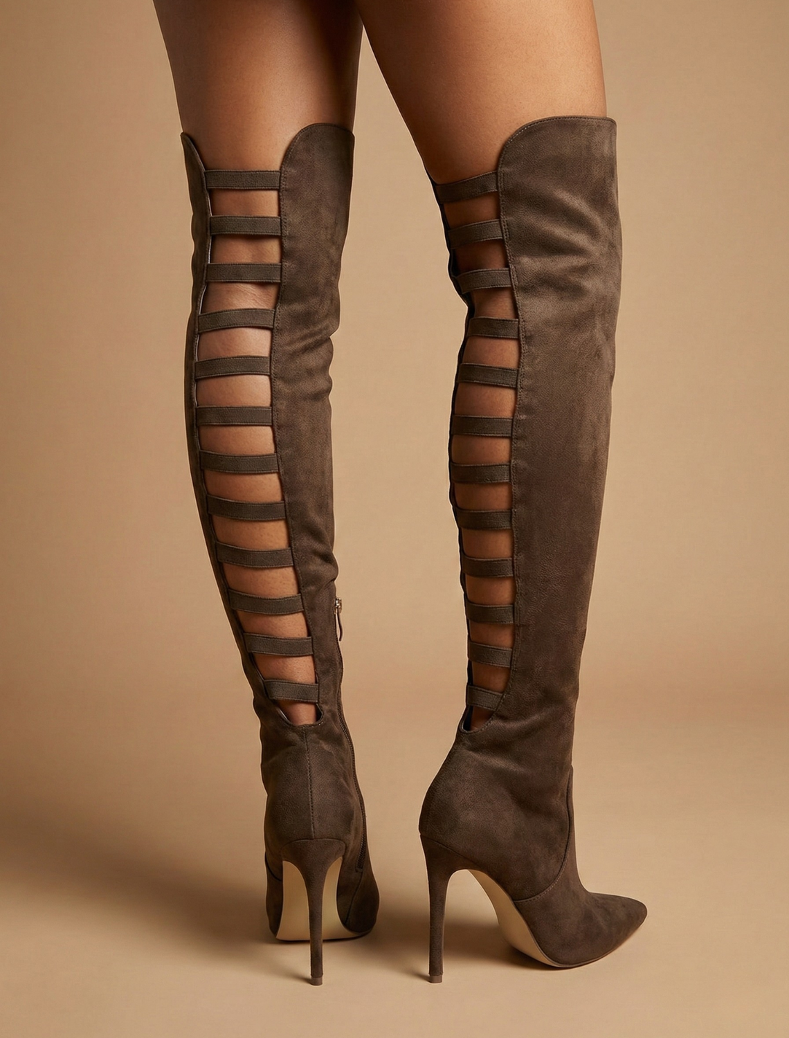 Women’s Over the Knee Boots with High Heel and Side Strap Cutout Design