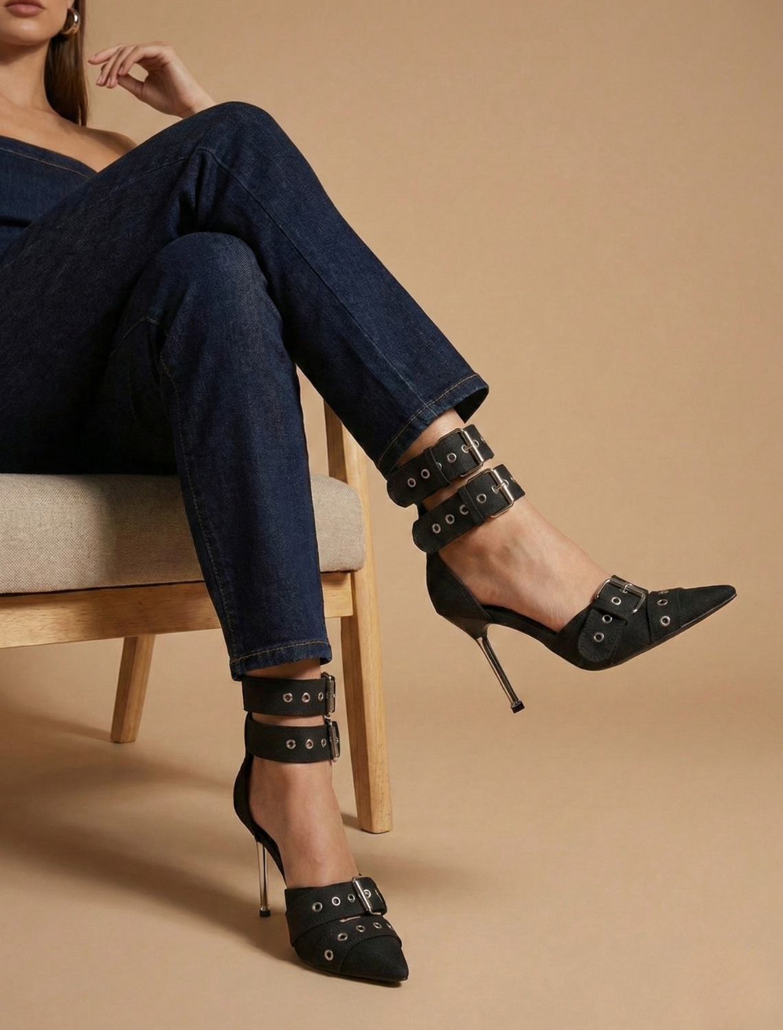 Women’s Pointed Toe Buckle Strap Heels with Stiletto Heel